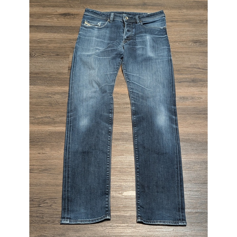 Diesel Buster Regular Slim Tapered Jeans Mens 30 Dark Blue Stretch Faded Y2K